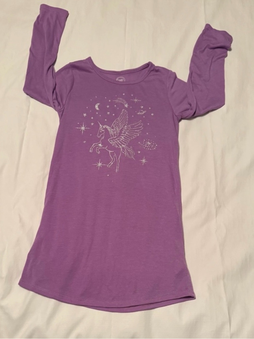 Wonder Nation Girls Purple Unicorn Pegasus Nightgown Size S 6 6X Long Sleeve PJ